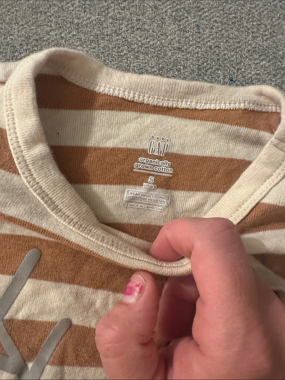 5/$15- Kids Striped Reindeer Pajama Set in Cream and Brown